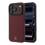 Apple iPhone 18 Pro Kılıf Mercedes Benz Orjinal Lisanslı MagSafe Şarj Özellikli 3D Metal Logolu Wrap Wood Deri Kapak - Bordo