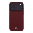 Apple iPhone 18 Pro Max Kılıf Mercedes Benz Orjinal Lisanslı MagSafe Şarj Özellikli 3D Metal Logolu Wrap Wood Deri Kapak - Bordo