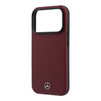 Apple iPhone 18 Pro Max Kılıf Mercedes Benz Orjinal Lisanslı MagSafe Şarj Özellikli 3D Metal Logolu Wrap Wood Deri Kapak - Bordo