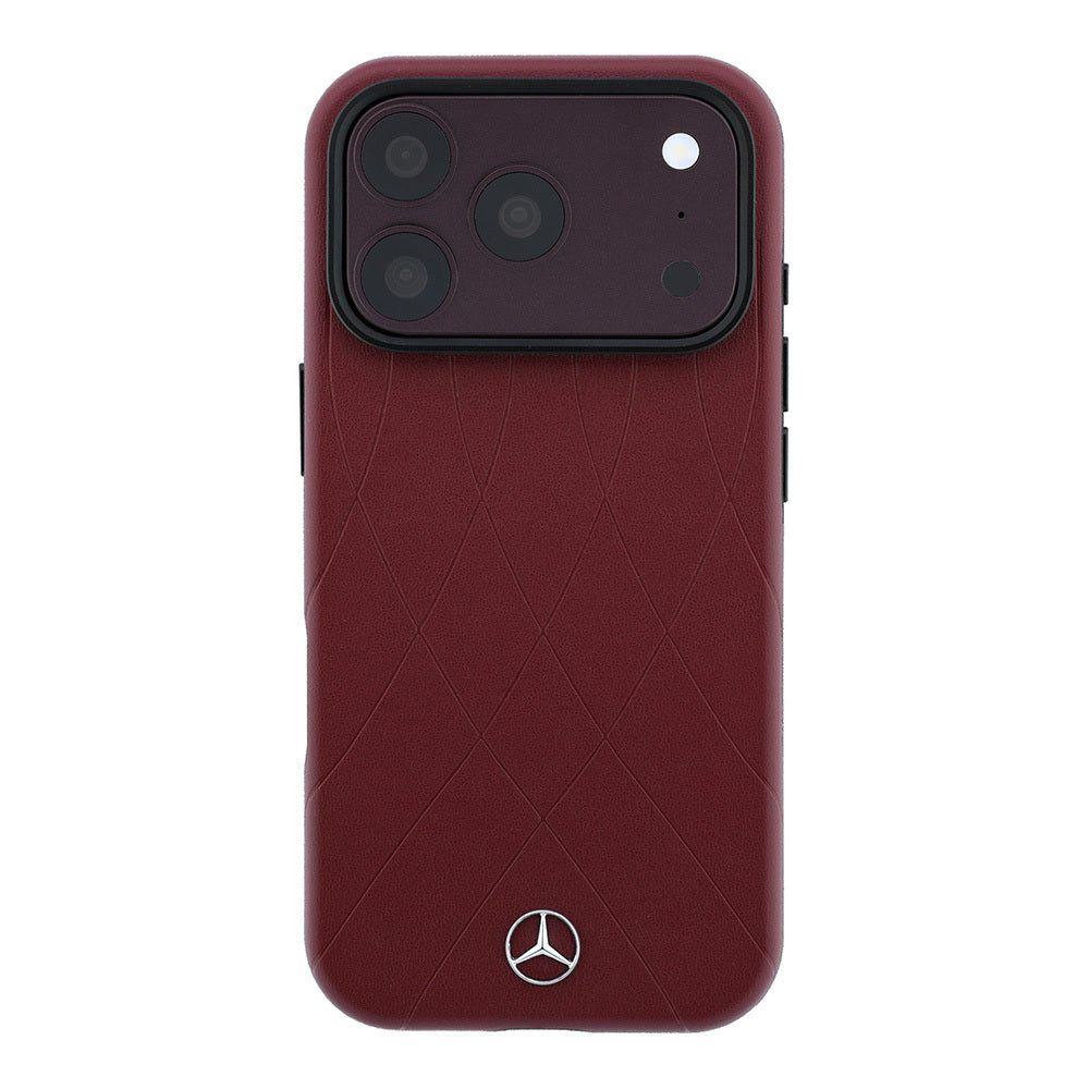 Apple iPhone 18 Pro Kılıf Mercedes Benz Orjinal Lisanslı MagSafe Şarj Özellikli 3D Metal Logolu Crossed Lines Kapak - Bordo