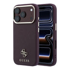 Apple iPhone 18 Pro Kılıf Guess Orjinal Lisanslı MagSafe Şarj Özellikli Klasik Yazı ve 4G Logolu PU Deri Saffiano Kapak - Bordo