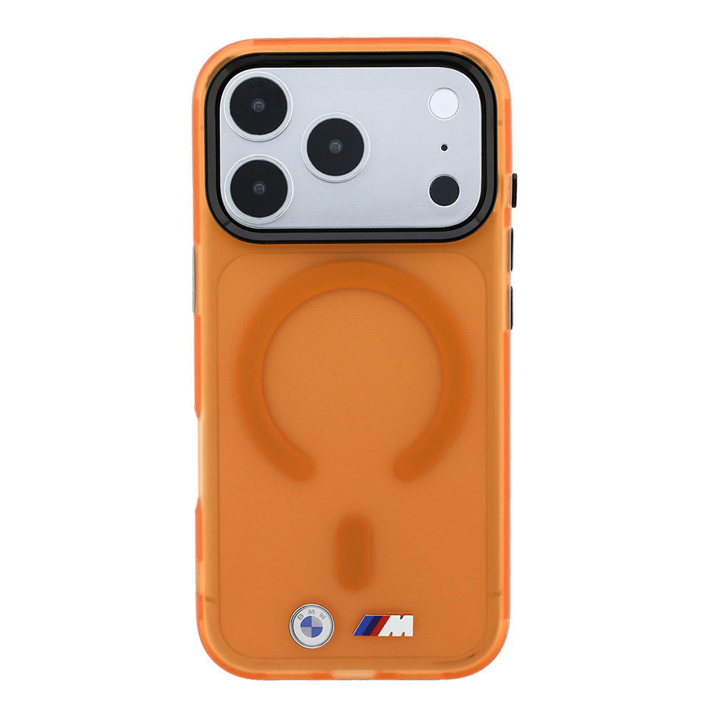 Apple iPhone 18 Pro Kılıf BMW Orjinal Lisanslı MagSafe Şarj Özellikli Metal Buton Tasarımlı Buzlu IML Baskılı Kapak - Turuncu