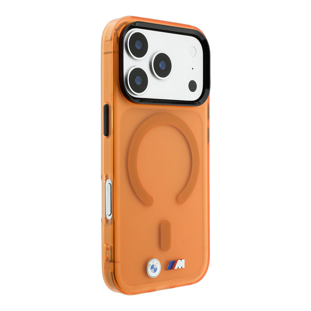 Apple iPhone 18 Pro Kılıf BMW Orjinal Lisanslı MagSafe Şarj Özellikli Metal Buton Tasarımlı Buzlu IML Baskılı Kapak - Turuncu