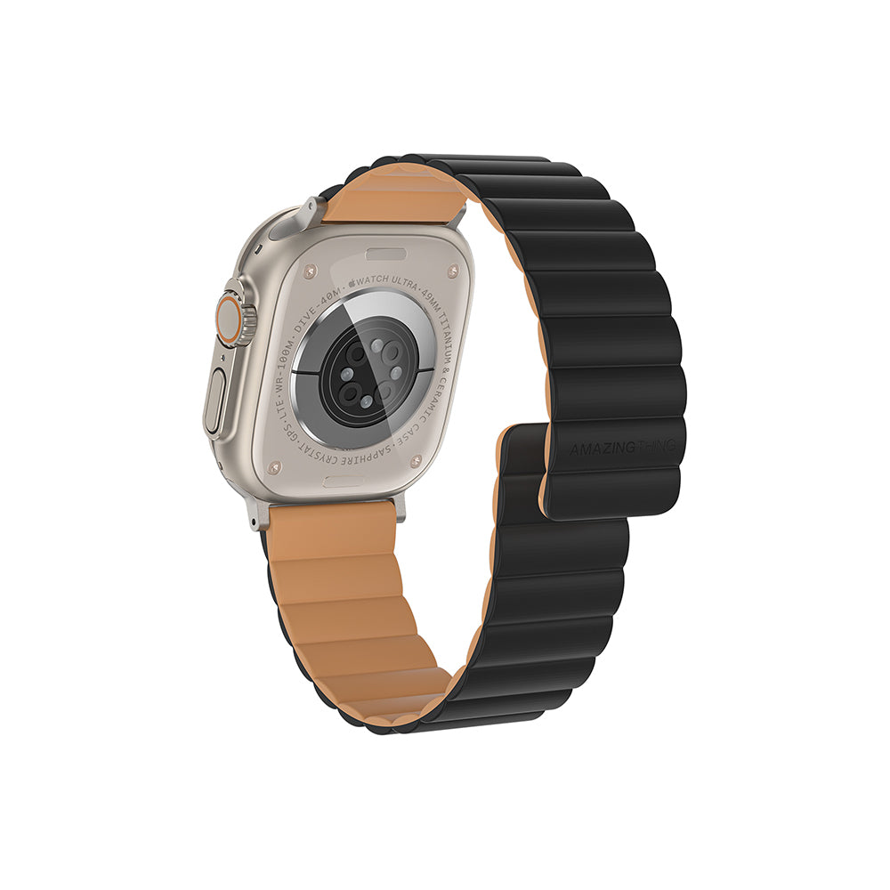 __vg|Siyah-Turuncu|0|4892878079273-01|Apple Watch 7 45mm Amazingthing Smoothie Mag Magnetik Tak Çıkar Silikon Strap Kayış