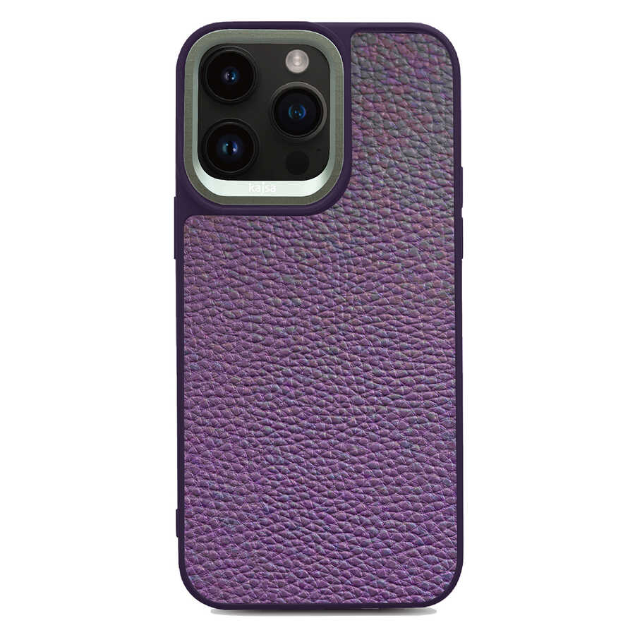 __vg|Mor|0|4894505121423-01|Apple iPhone 14 Pro Max Kılıf Soft Deri Metal Kamera Çerçeveli ​Kajsa Litchi Kapak