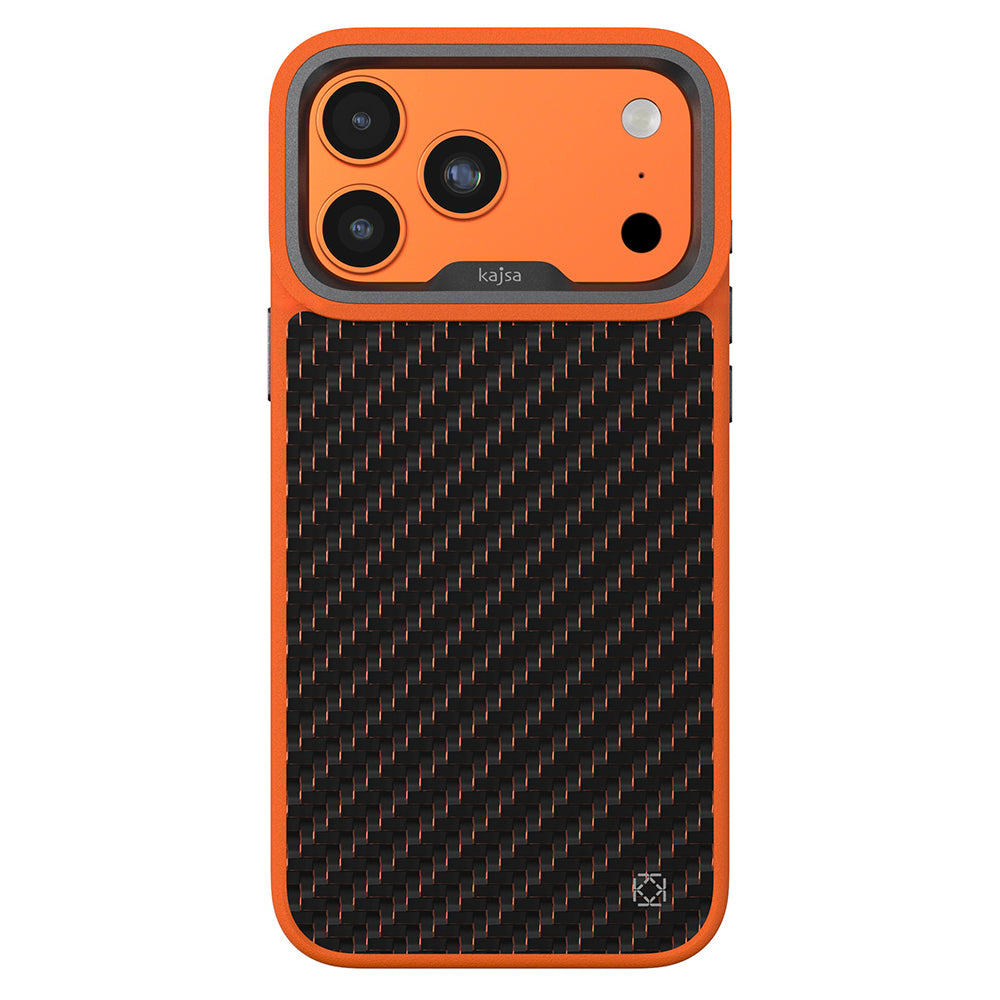 __vg|Turuncu-Gri|0|4894505258969-01|Apple iPhone 17 Pro Max Kılıf MagSafe Şarj Özellikli O-Ring Kajsa Carbon Fiber Serisi Kapak