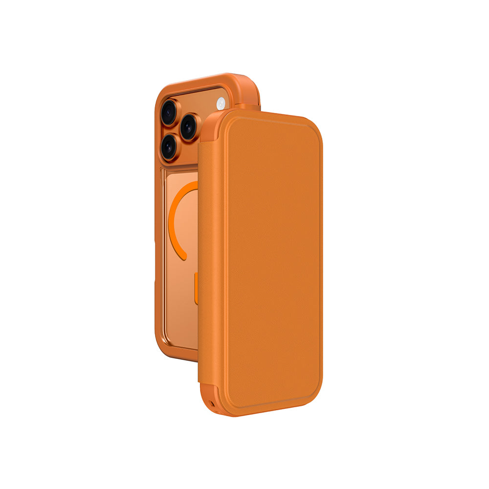 __vg|Turuncu|0|4896238100713-01|Apple iPhone 17 Pro Max PU Kartlıklı Kapaklı Amazingthing Glamour Foilo Serisi Kılıf
