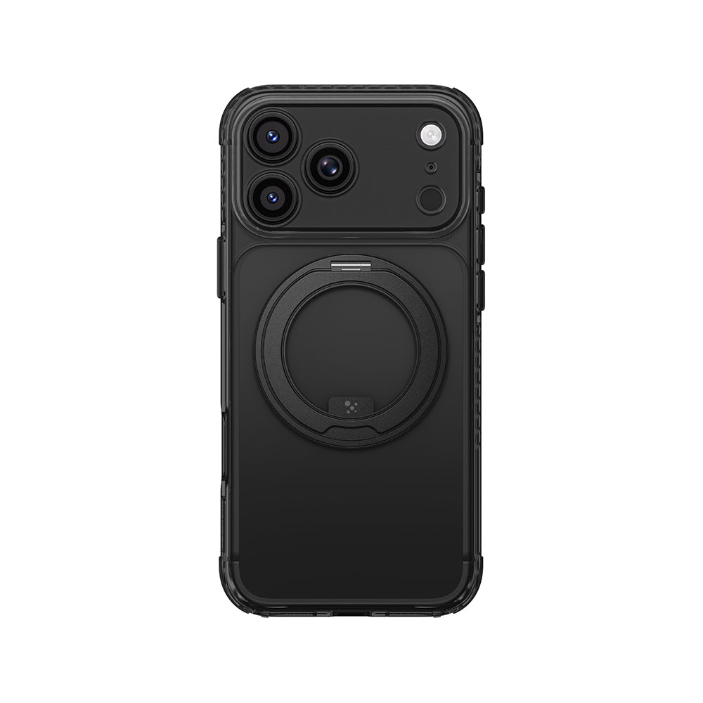 Apple iPhone 18 Pro Kılıf MagSafe Şarj Özellikli Airbag Tasarımlı Standlı Lens Korumalı AmazingThing Titan Pro MagSpin Kapak - Siyah