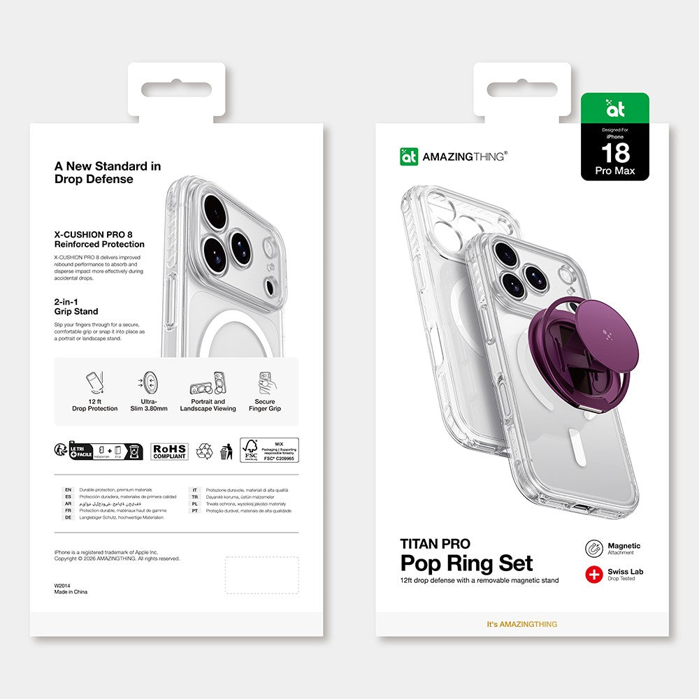 Apple iPhone 18 Pro Max Kılıf MagSafe Şarj Özellikli Amazingthing Titan Pro Serisi Pop Ring Standlı Set - Mor