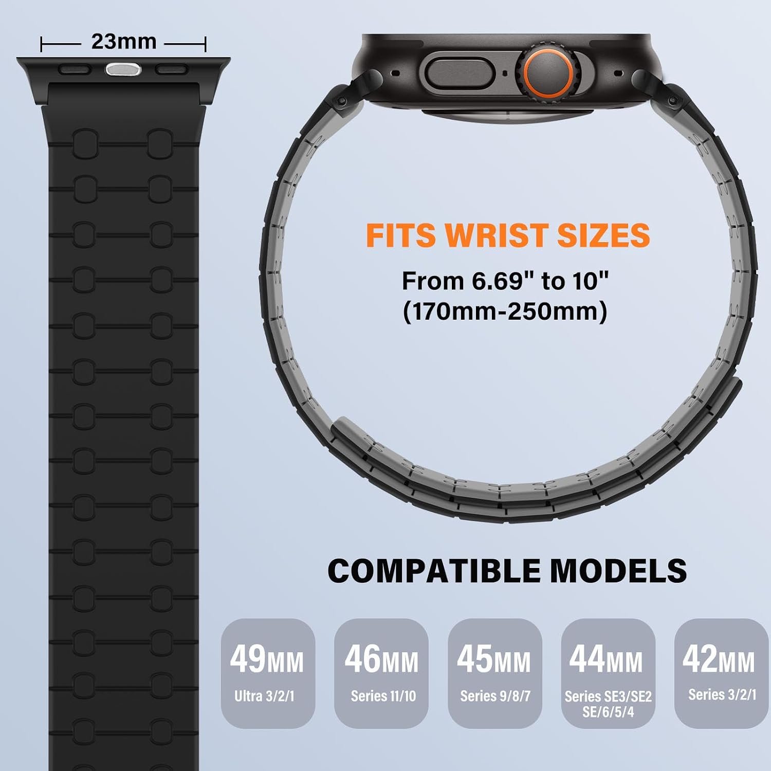 Apple Watch Uyumlu Çift Taraflı Mıknatıslı Silikon Kordon (49/46/45/44/42mm) - Ultra, Series 11/10/9/8 ve SE Uyumlu Kayış