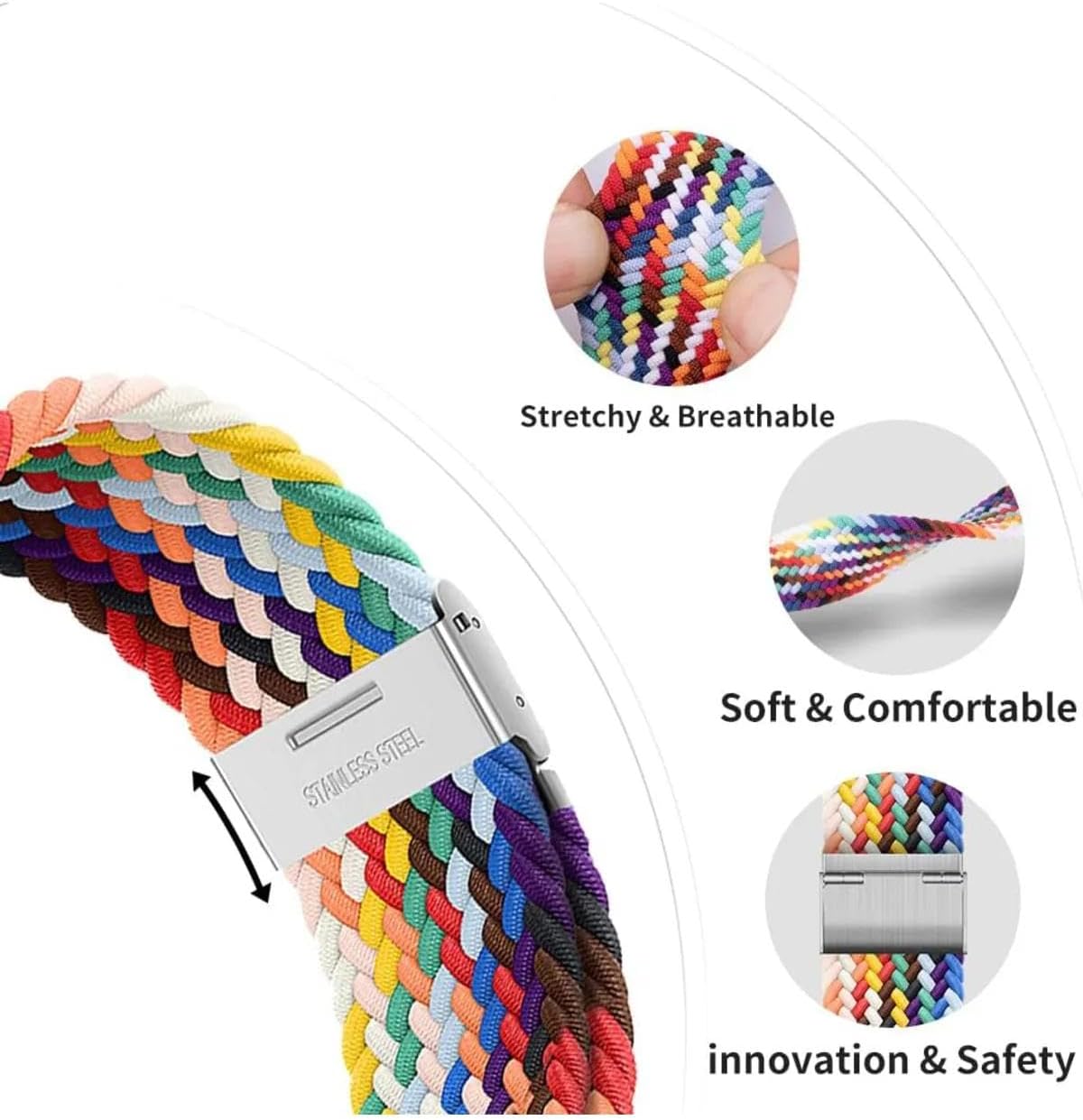 Huawei Watch Fit 3 ve Fit 4 Uyumlu Solo Metal Klipsli Fiberlink Örgü Kordon – Nefes Alabilir Hafif Tasarım, Manyetik Toka, Ayarlanabilir Paslanmaz Örgü Bileklik Kayış