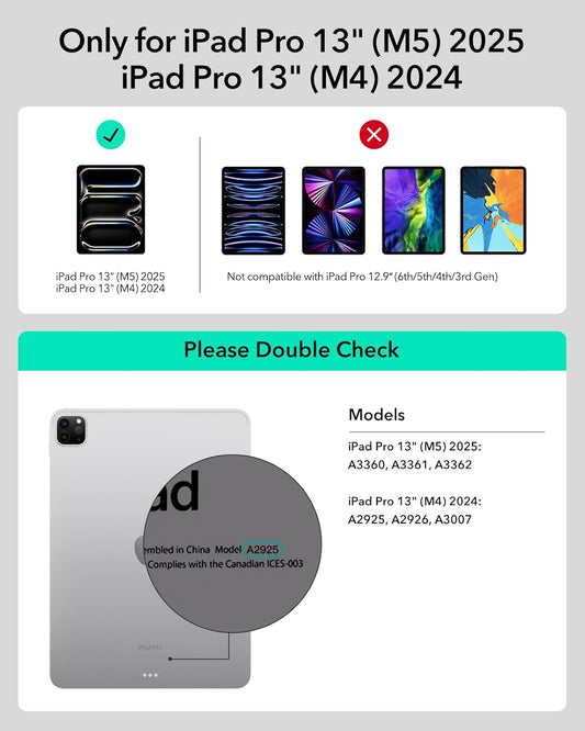 ESR Ascend iPad Pro 13 inç (M5/M4, 2025/2024), İzleme Dörtgenli Klavye Kılıfı, Arkadan Aydınlatmalı Tuşlu Manyetik Çıkarılabilir Klavye, Tamamen Ayarlanabilir Portre/Manzara Standı, Siyah
