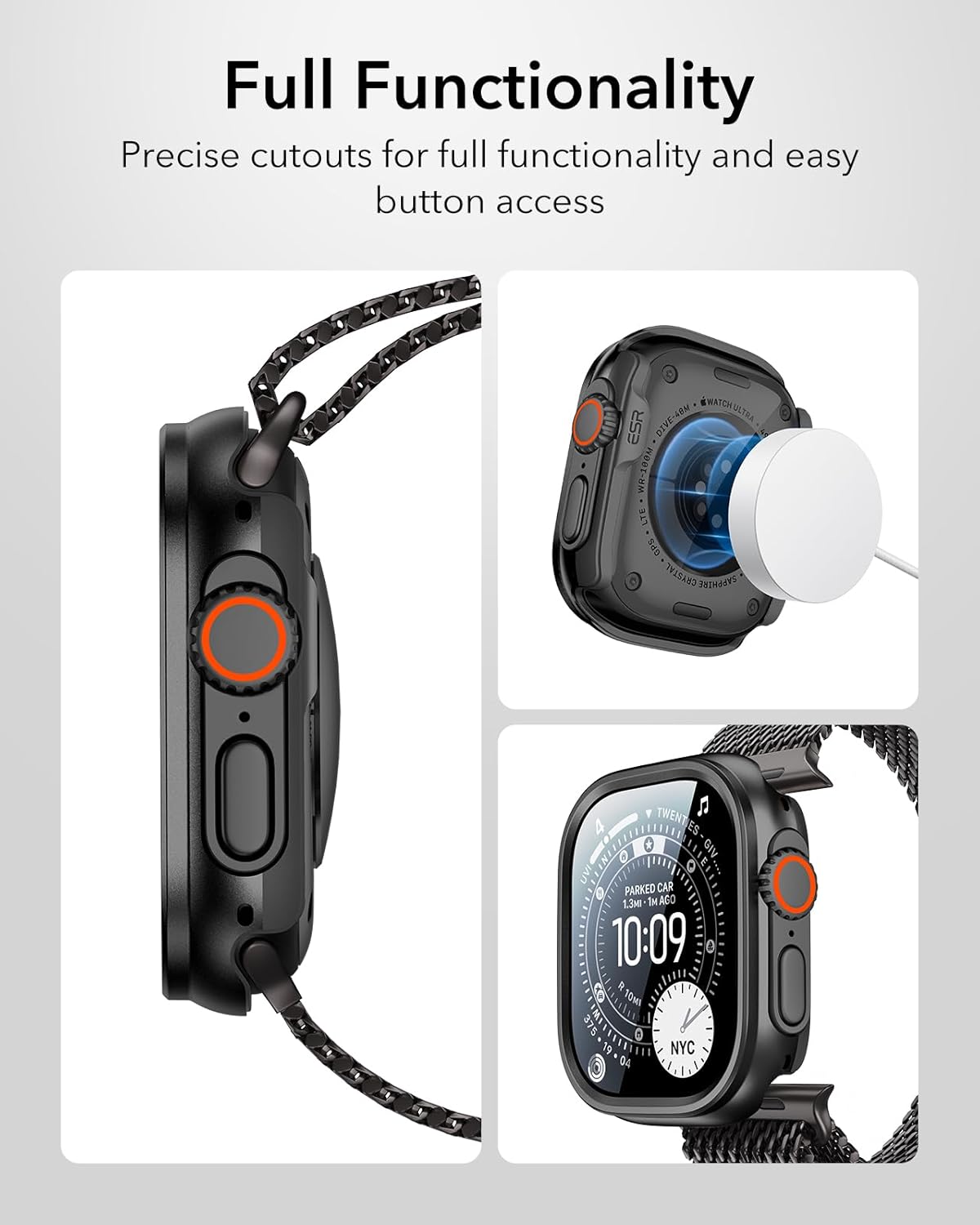 ESR Apple Watch Ultra 3/2/1 Kılıf 49 mm – Alüminyum, Armorite Cam, 2’li