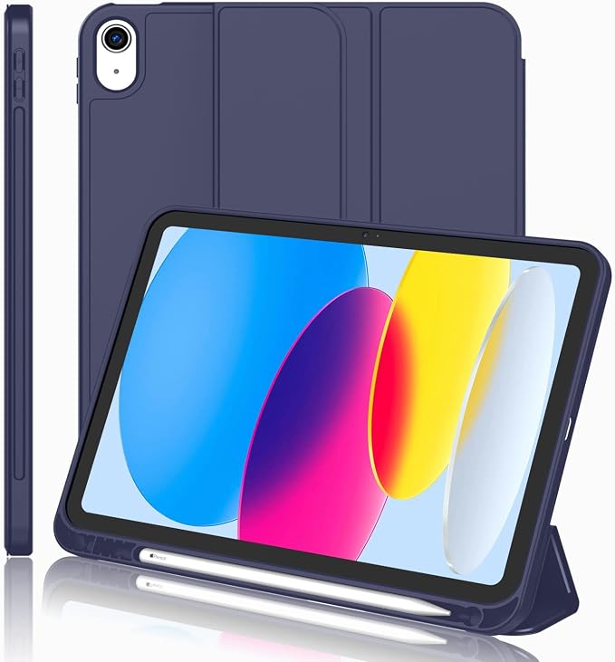 iPad 11.Nesil 2025 A16 / 10.Nesil 2022 10,9 İnç Uyumlu Kılıf – Kalem Tutuculu, Yumuşak TPU Sırtlı, Üç Katlı Standlı Akıllı Kılıf, Otomatik Uyku/Uyanma Özellikli