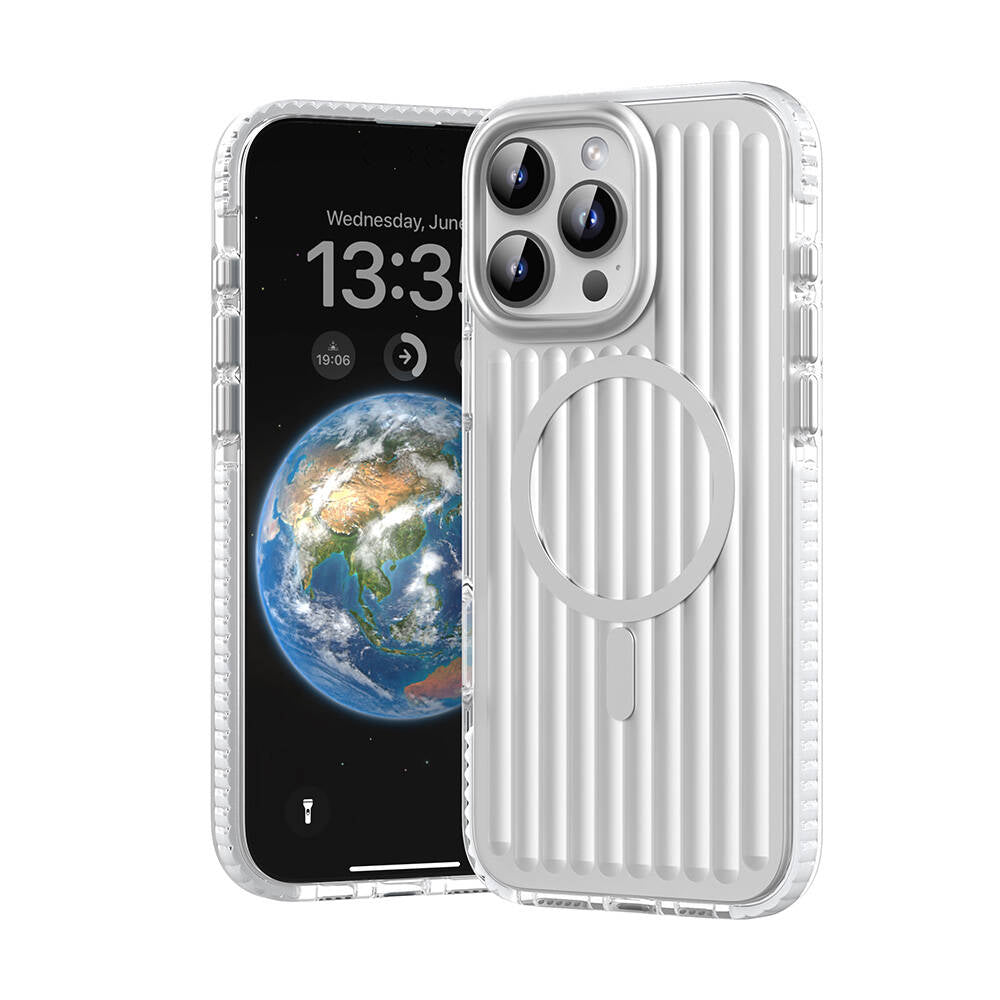 Apple iPhone 16 Pro Max Kılıf M-safe Şarj Özellikli Oyuklu Tasarım Mutural Bumpy Clear Kapak