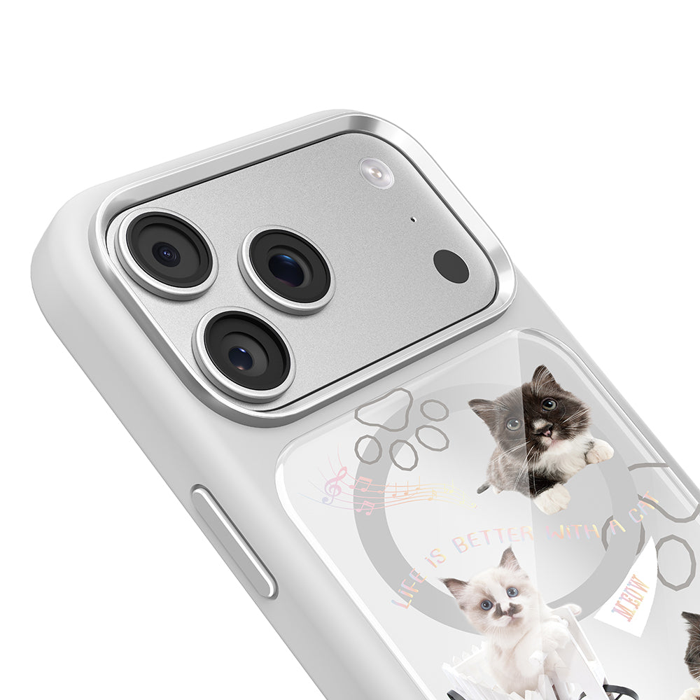 __vg|Beyaz|2|6925700949500-03|Apple iPhone 17 Pro Max Kılıf MagSafe Şarj Özellikli 3D Baskılı Tasarım Mutural The Cat Serisi Kapak