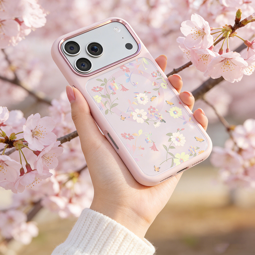 __vg|Pembe|9|6925700949982-10|Apple iPhone 17 Pro Max Kılıf MagSafe Şarj Özellikli Çiçek Tasarımlı Mutural Flower Serisi Kapak