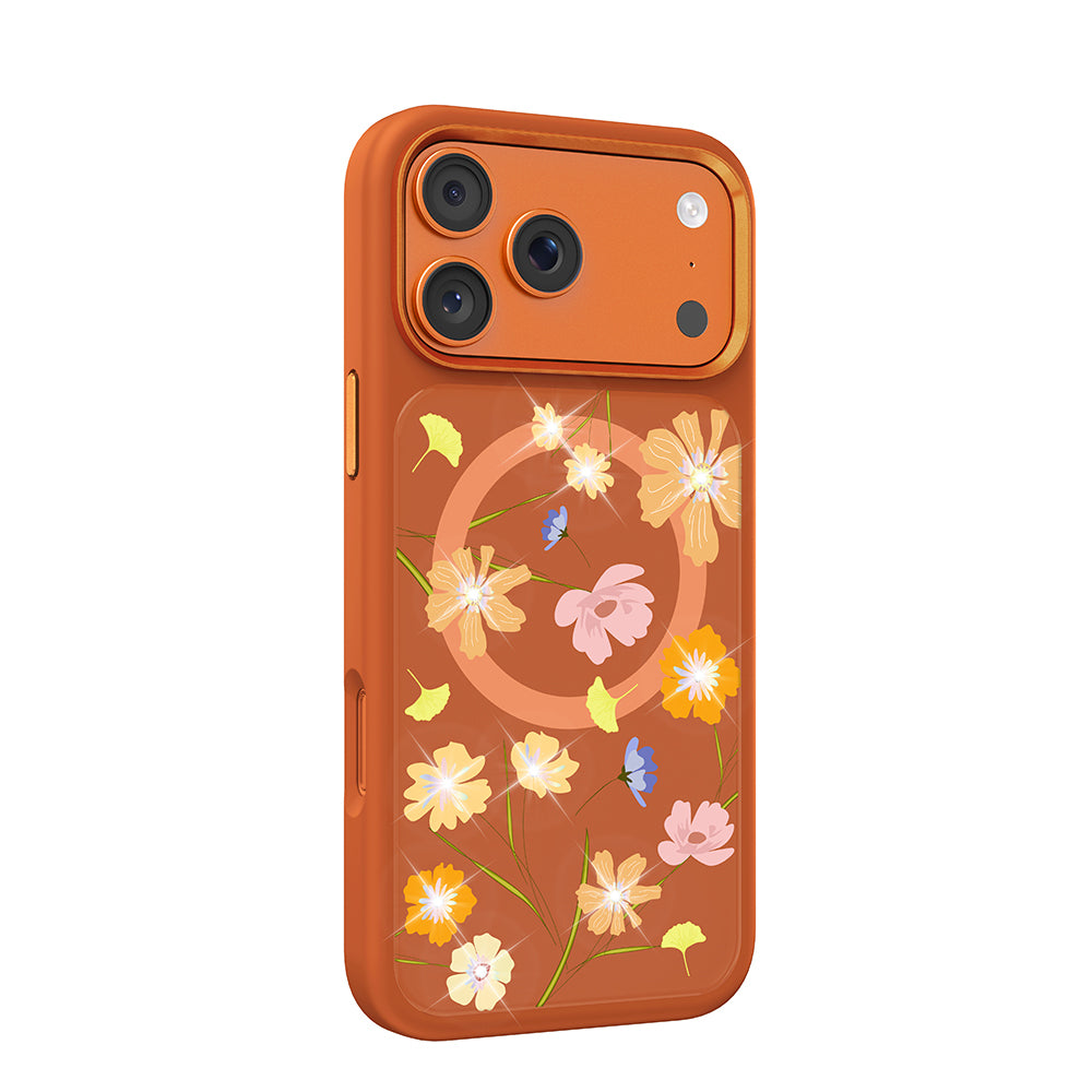 __vg|Turuncu|1|6925700949999-02|Apple iPhone 17 Pro Max Kılıf MagSafe Şarj Özellikli Çiçek Tasarımlı Mutural Flower Serisi Kapak