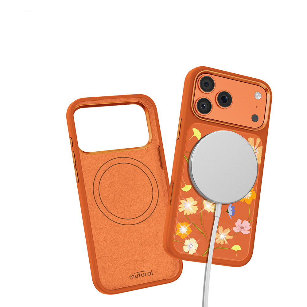 __vg|Turuncu|3|6925700949999-04|Apple iPhone 17 Pro Max Kılıf MagSafe Şarj Özellikli Çiçek Tasarımlı Mutural Flower Serisi Kapak