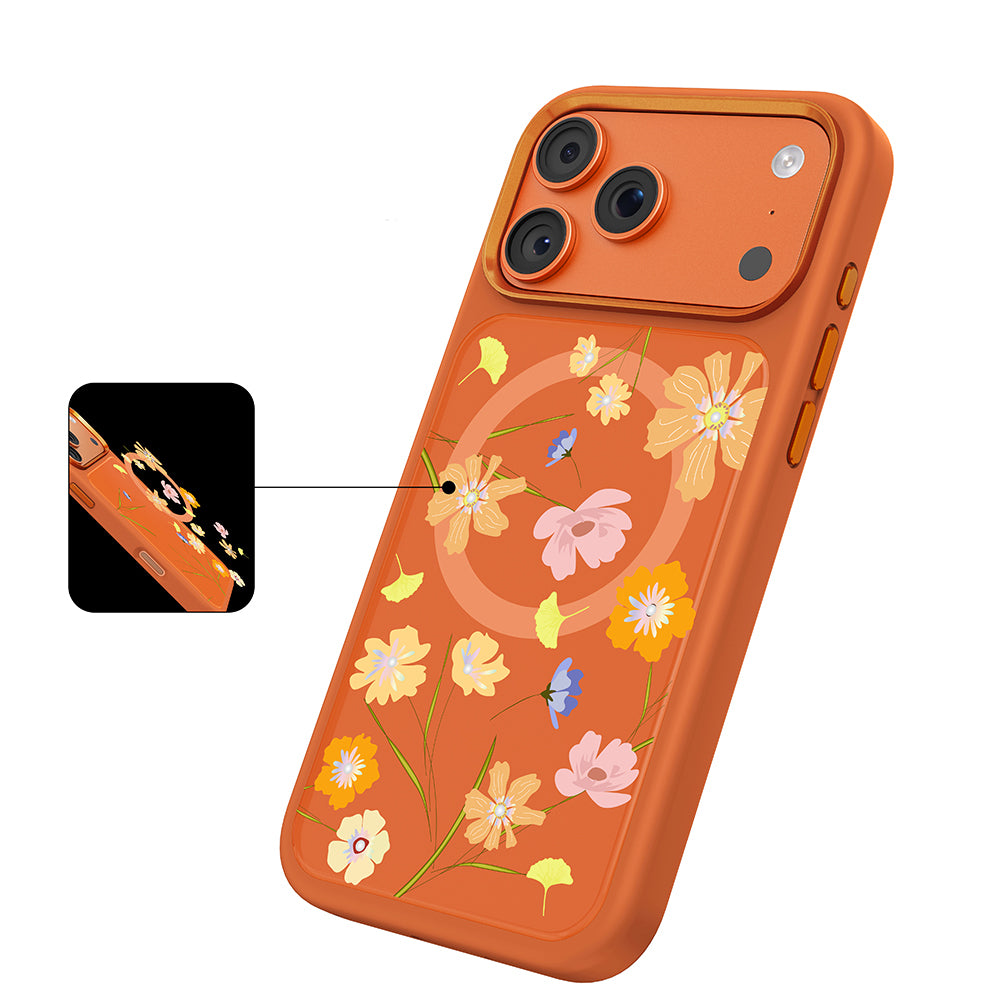 __vg|Turuncu|4|6925700949999-05|Apple iPhone 17 Pro Max Kılıf MagSafe Şarj Özellikli Çiçek Tasarımlı Mutural Flower Serisi Kapak