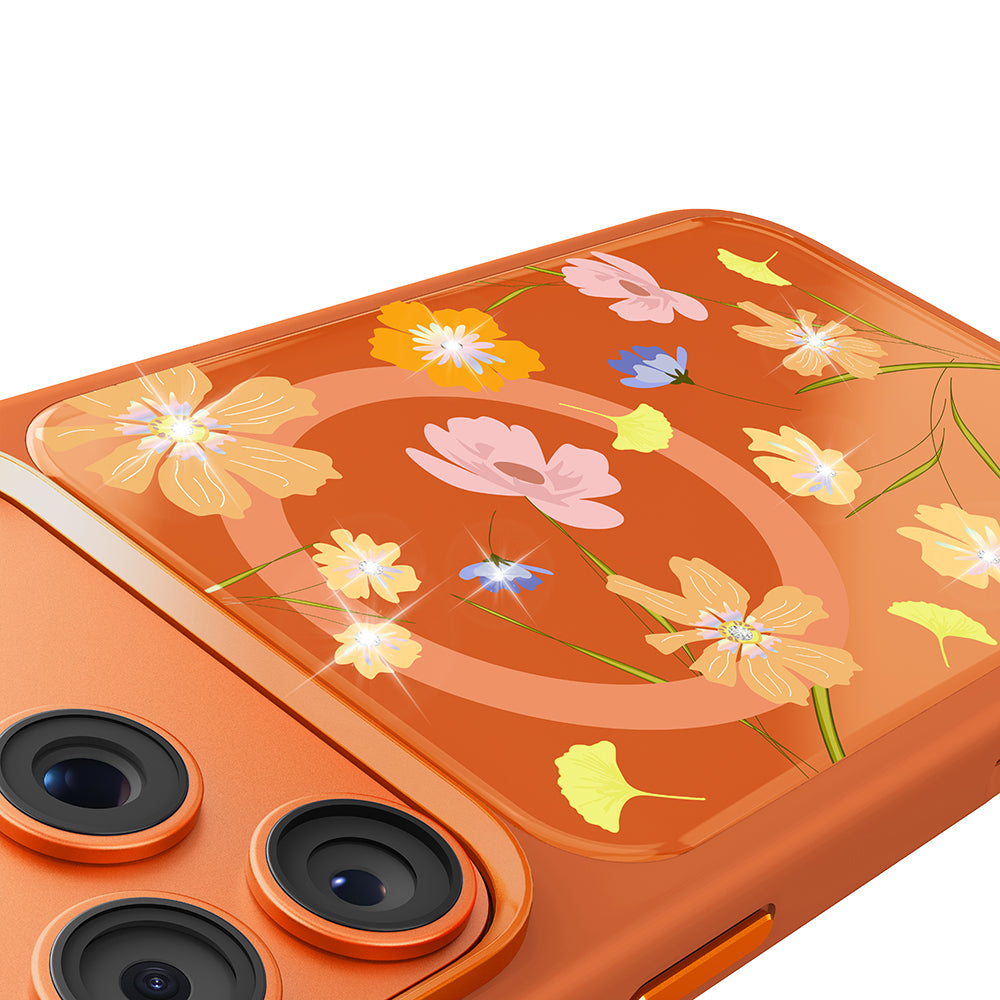 __vg|Turuncu|8|6925700949999-09|Apple iPhone 17 Pro Max Kılıf MagSafe Şarj Özellikli Çiçek Tasarımlı Mutural Flower Serisi Kapak