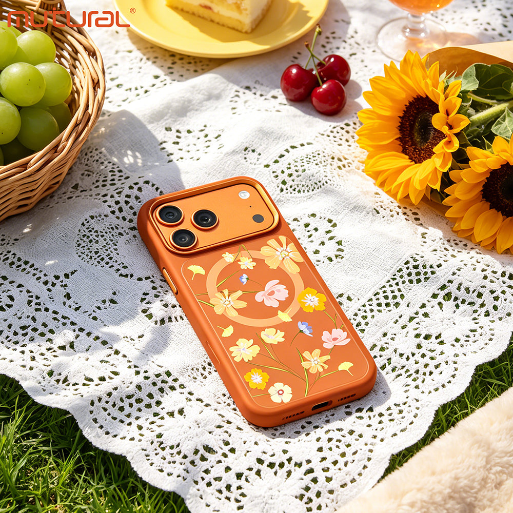__vg|Turuncu|9|6925700949999-10|Apple iPhone 17 Pro Max Kılıf MagSafe Şarj Özellikli Çiçek Tasarımlı Mutural Flower Serisi Kapak