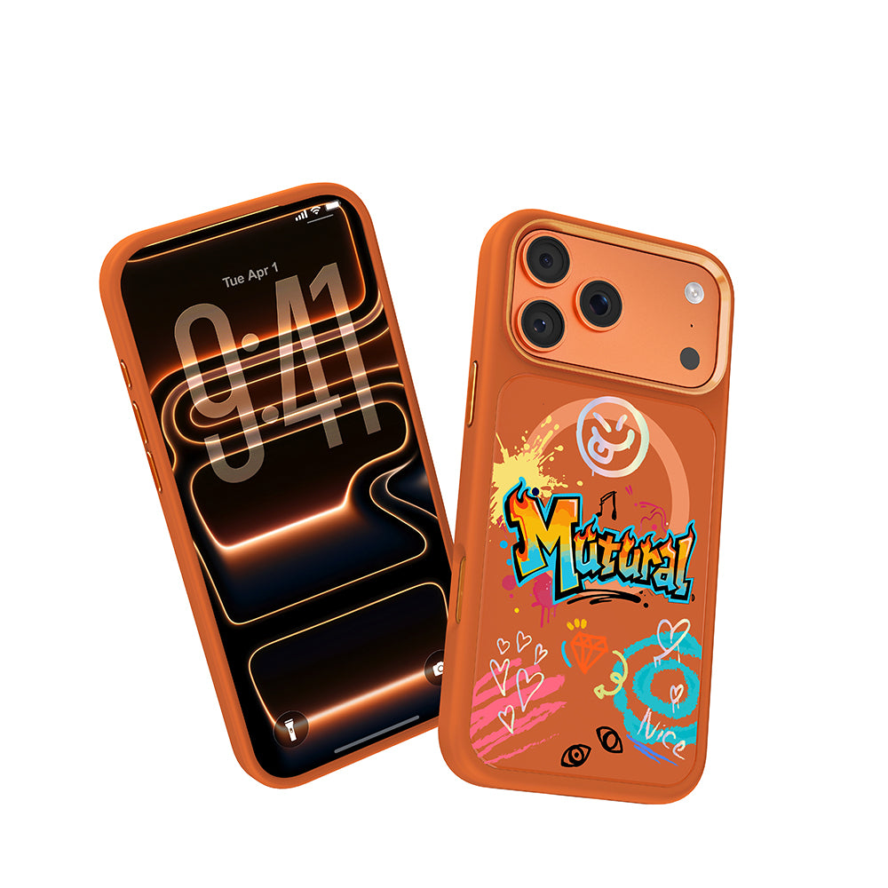__vg|Turuncu|6|6925700950193-07|Apple iPhone 17 Pro Max Kılıf MagSafe Şarj Özellikli 3D Baskılı Tasarım Mutural Graffiti Serisi Kapak