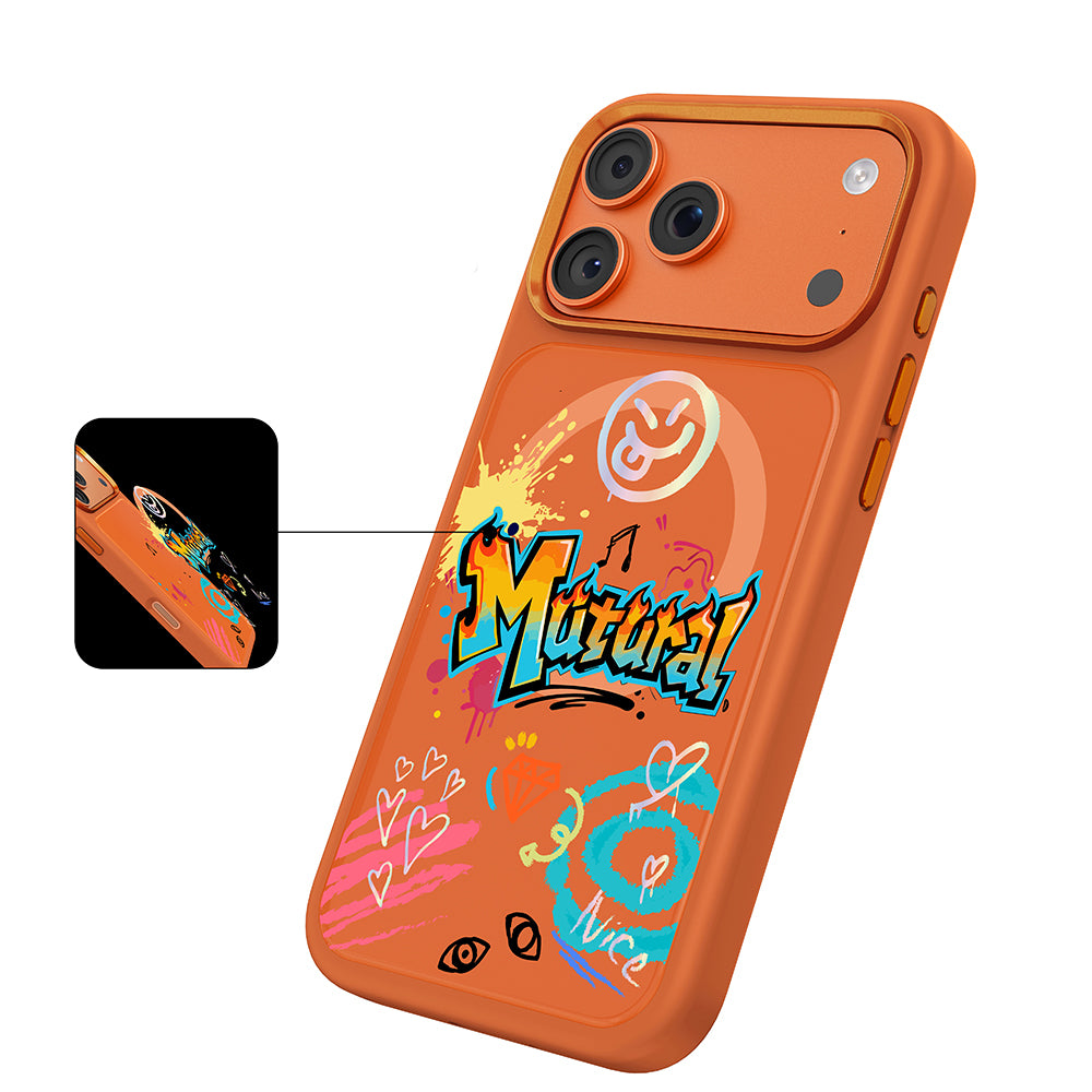 __vg|Turuncu|8|6925700950193-09|Apple iPhone 17 Pro Max Kılıf MagSafe Şarj Özellikli 3D Baskılı Tasarım Mutural Graffiti Serisi Kapak