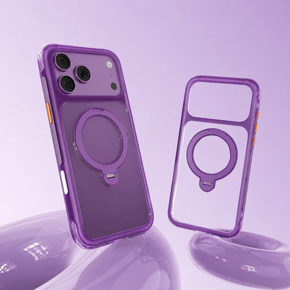 Apple iPhone 18 Pro Max Kılıf MagSafe Şarj Özellikli Standlı Airbag Tasarımlı Mutural Air Shield Serisi Kapak - Mor