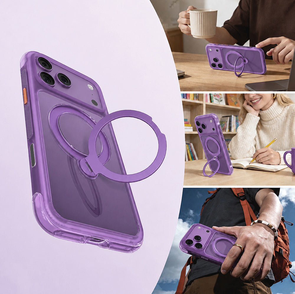 Apple iPhone 18 Pro Max Kılıf MagSafe Şarj Özellikli Standlı Airbag Tasarımlı Mutural Air Shield Serisi Kapak - Mor