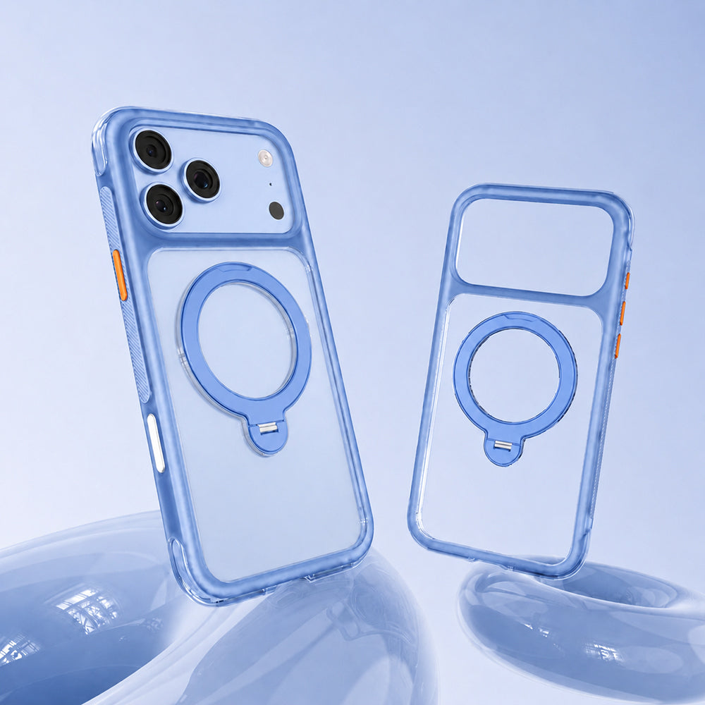 Apple iPhone 18 Pro Max Kılıf MagSafe Şarj Özellikli Standlı Airbag Tasarımlı Mutural Air Shield Serisi Kapak - Açık Mavi