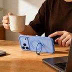 Apple iPhone 18 Pro Max Kılıf MagSafe Şarj Özellikli Standlı Airbag Tasarımlı Mutural Air Shield Serisi Kapak - Açık Mavi