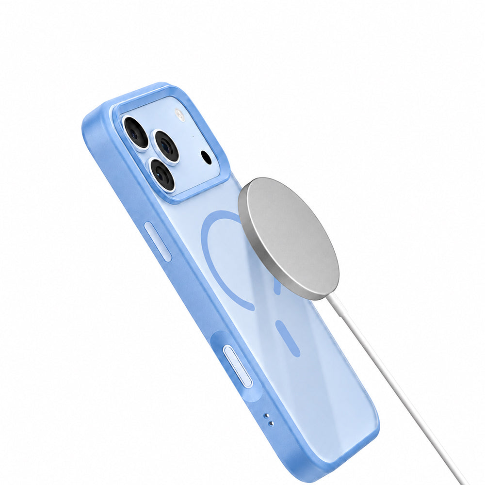 Apple iPhone 18 Pro Max Kılıf MagSafe Şarj Özellikli Airbag Tasarımlı Mutural Mist Serisi Kapak - Açık Mavi