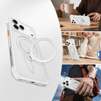 Apple iPhone 18 Pro Max Kılıf MagSafe Şarj Özellikli Standlı Airbag Tasarımlı Mutural Air Shield Serisi Kapak - Beyaz