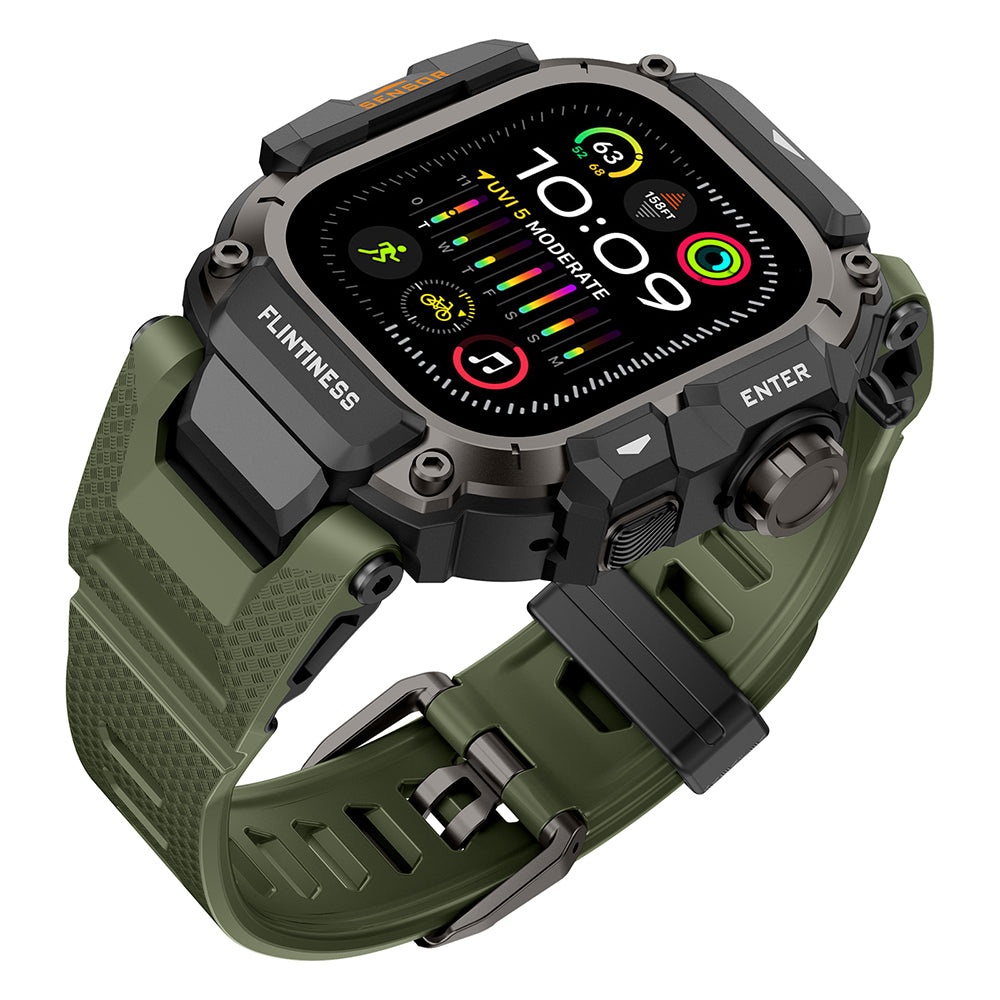 __vg|Yeşil|1|6936860721653-02|Apple Watch Ultra 49mm Mohseven iWatch Punk Fortress Serisi Kasa Koruyuculu Silikon Kordon