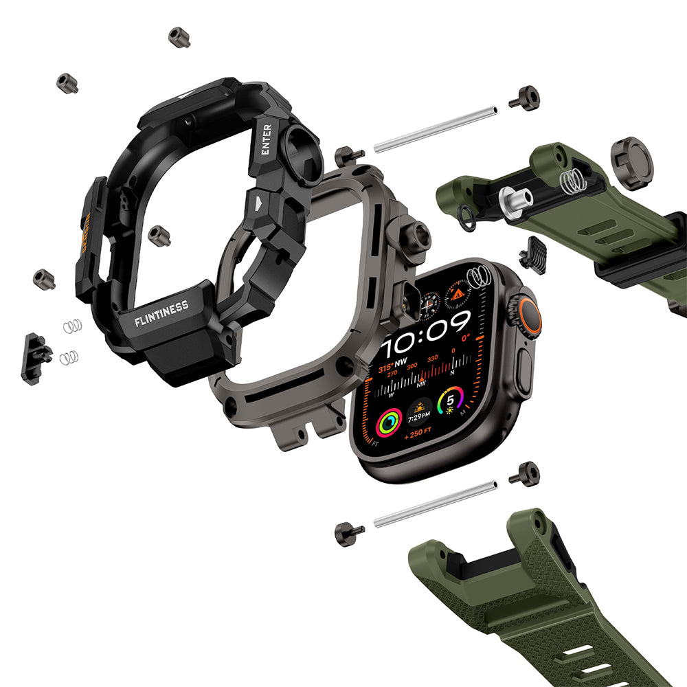 __vg|Yeşil|6|6936860721653-07|Apple Watch Ultra 49mm Mohseven iWatch Punk Fortress Serisi Kasa Koruyuculu Silikon Kordon