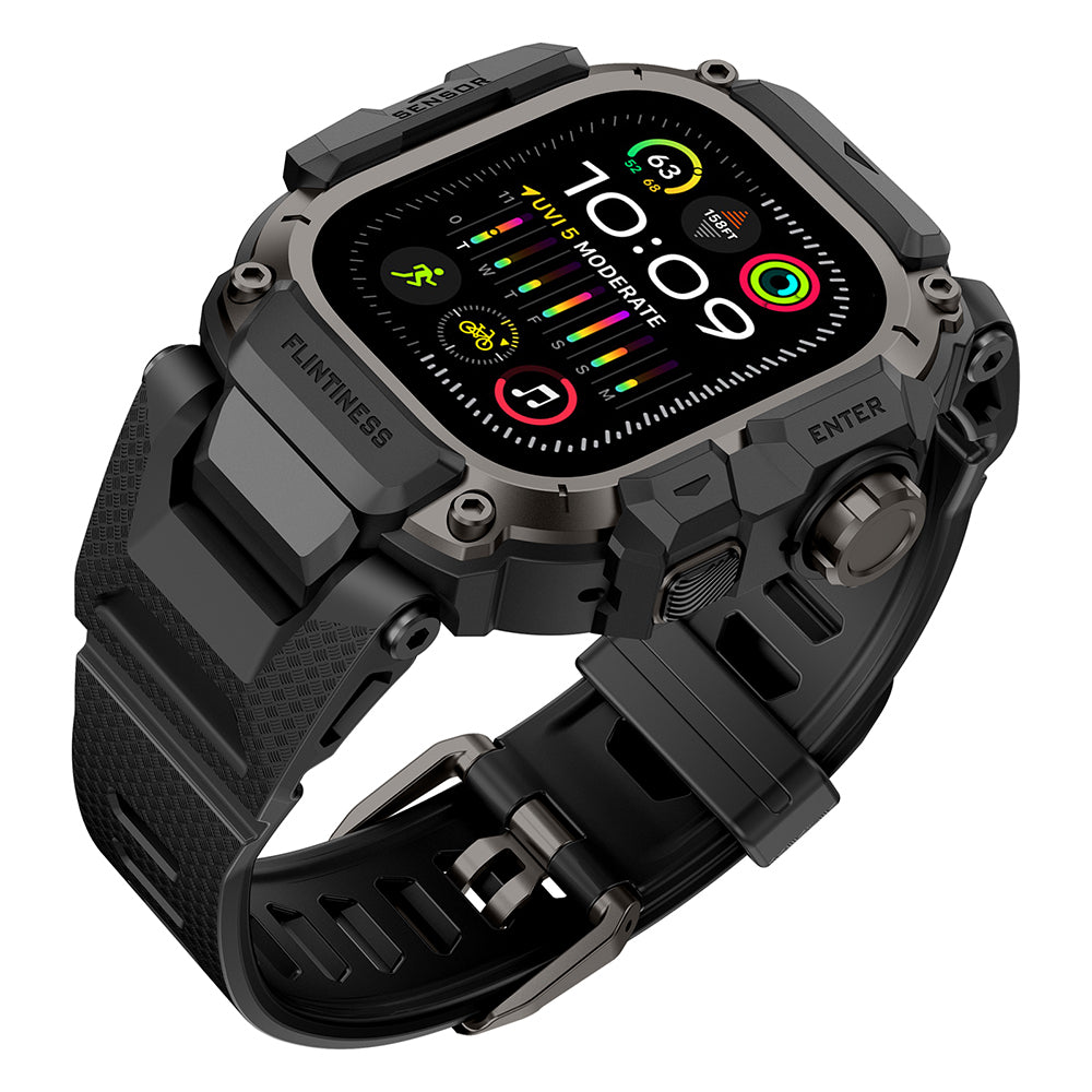 __vg|Siyah|1|6936860721677-02|Apple Watch Ultra 49mm Mohseven iWatch Punk Fortress Serisi Kasa Koruyuculu Silikon Kordon