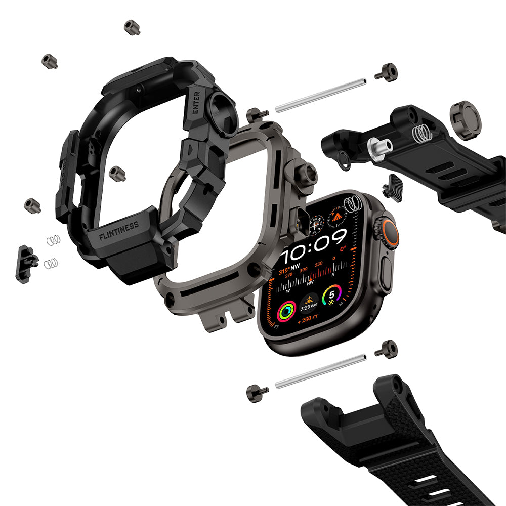 __vg|Siyah|6|6936860721677-07|Apple Watch Ultra 49mm Mohseven iWatch Punk Fortress Serisi Kasa Koruyuculu Silikon Kordon