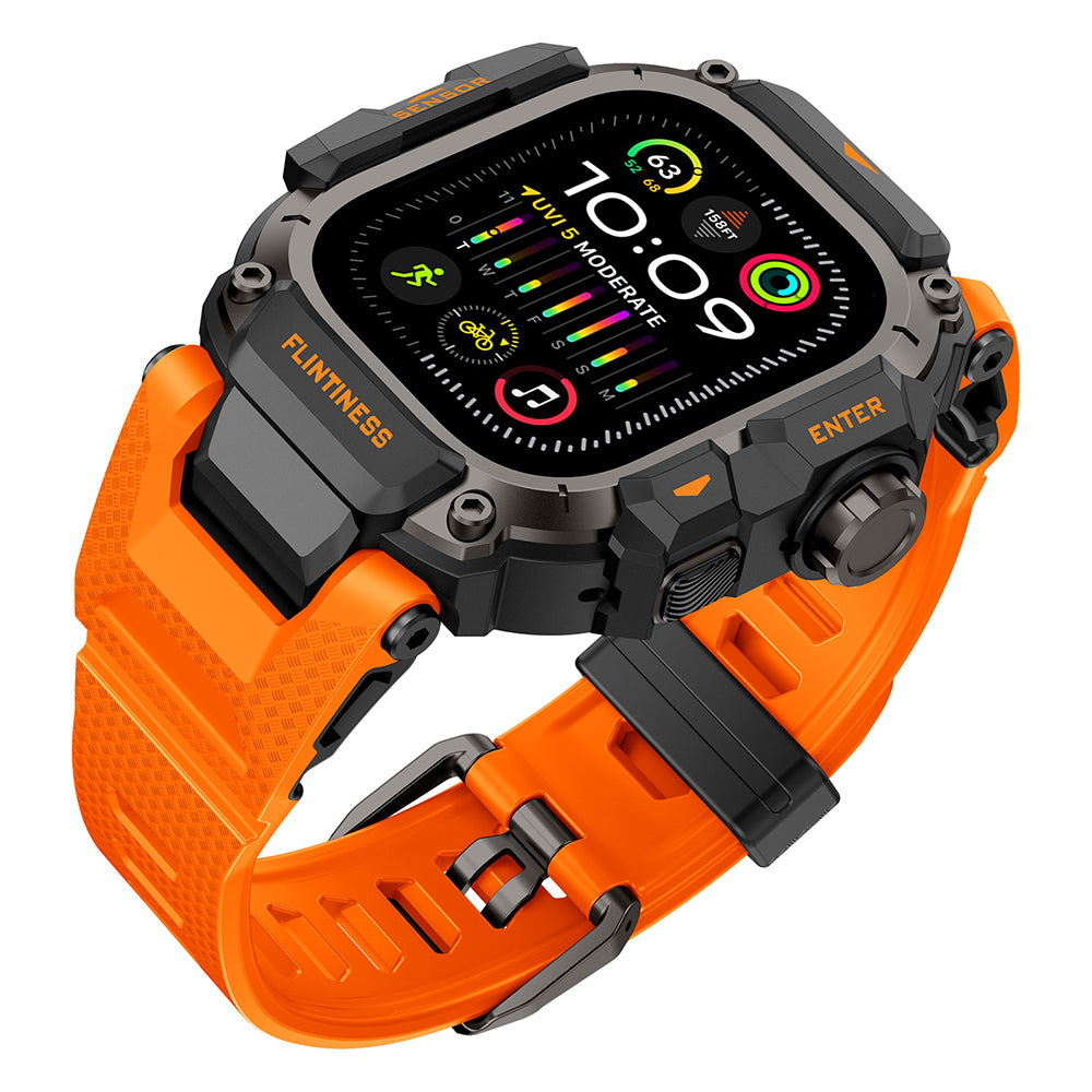 __vg|Turuncu|1|6936860721684-02|Apple Watch Ultra 49mm Mohseven iWatch Punk Fortress Serisi Kasa Koruyuculu Silikon Kordon