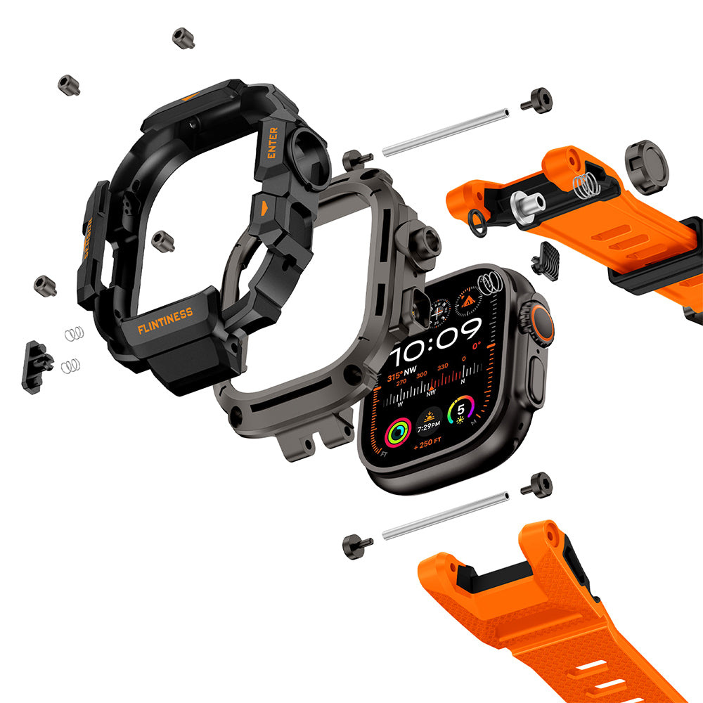 __vg|Turuncu|6|6936860721684-07|Apple Watch Ultra 49mm Mohseven iWatch Punk Fortress Serisi Kasa Koruyuculu Silikon Kordon