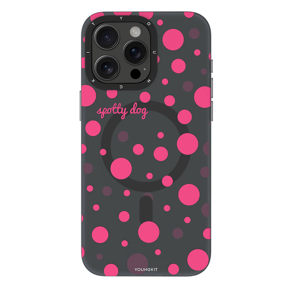 __vg|Gri|0|6942288405259-01|Apple iPhone 14 Pro Max Kılıf MagSafe Şarj Özellikli Polka Dot Desenli Youngkit Spots Serisi Kapak
