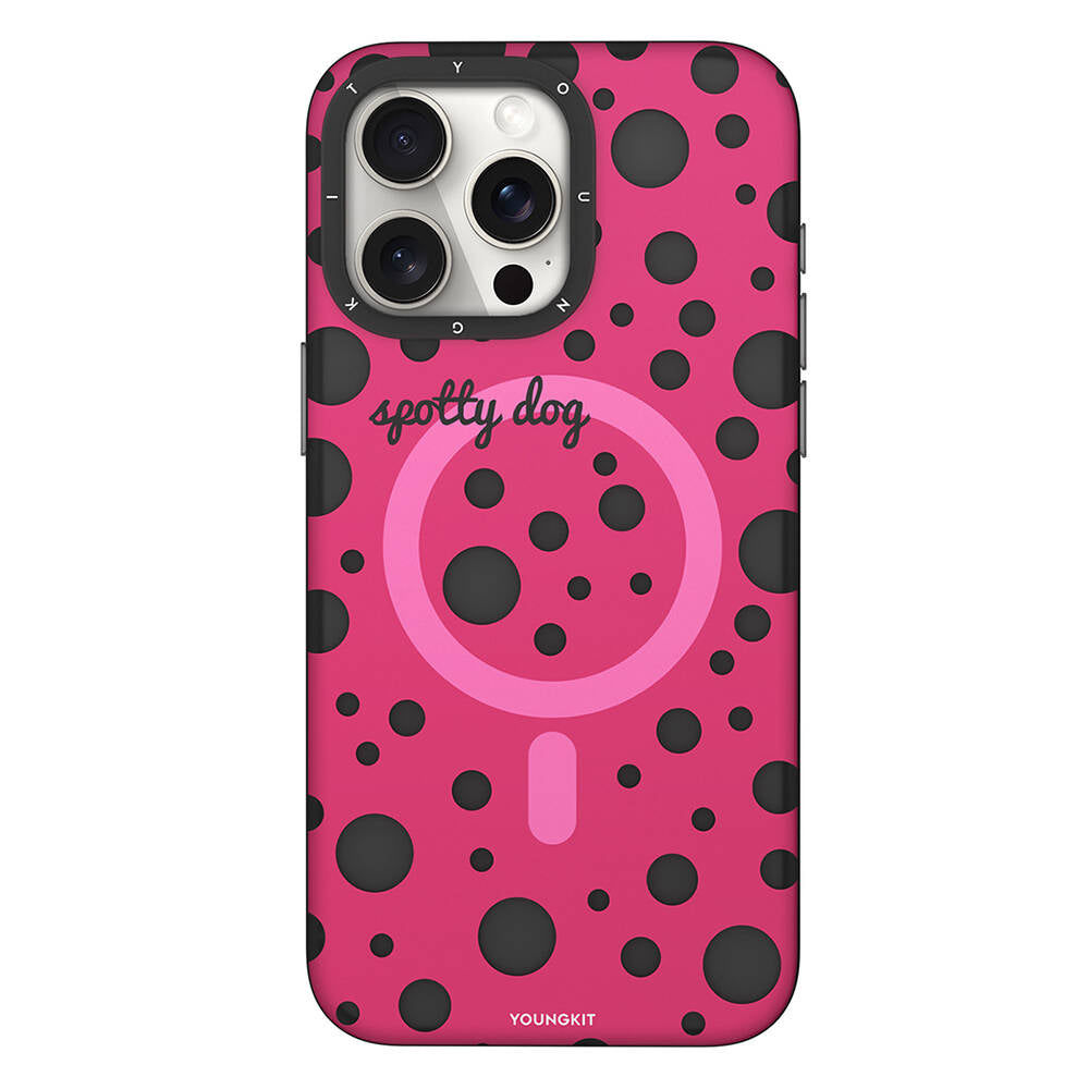 __vg|Pembe|0|6942288405310-01|Apple iPhone 14 Pro Max Kılıf MagSafe Şarj Özellikli Polka Dot Desenli Youngkit Spots Serisi Kapak