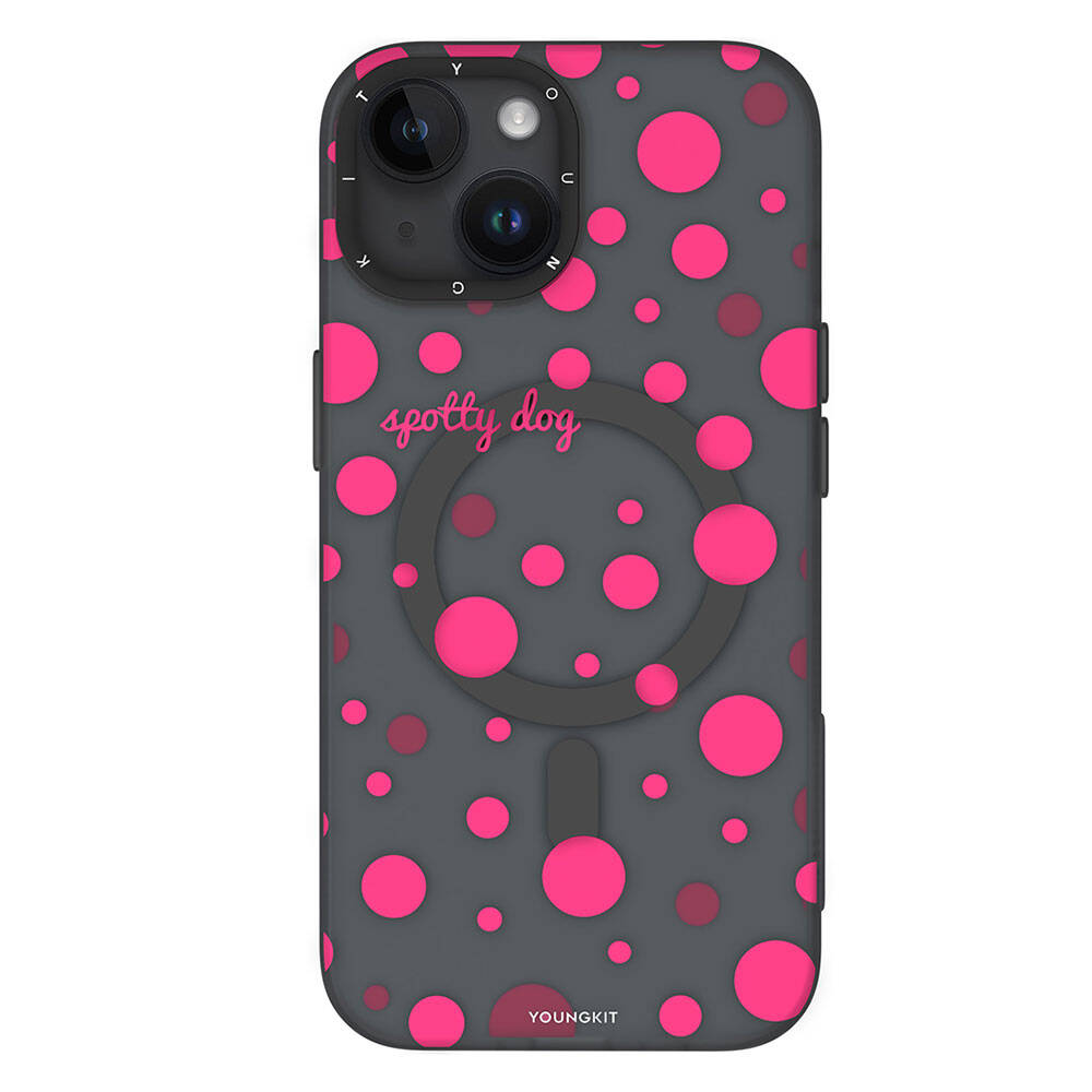__vg|Gri|0|6942288405921-01|Apple iPhone 14 Kılıf MagSafe Şarj Özellikli Polka Dot Desenli Youngkit Spots Serisi Kapak