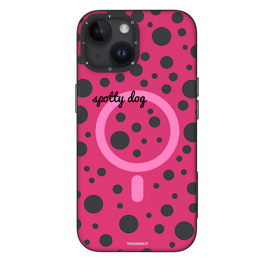 __vg|Pembe|0|6942288405945-01|Apple iPhone 14 Kılıf MagSafe Şarj Özellikli Polka Dot Desenli Youngkit Spots Serisi Kapak