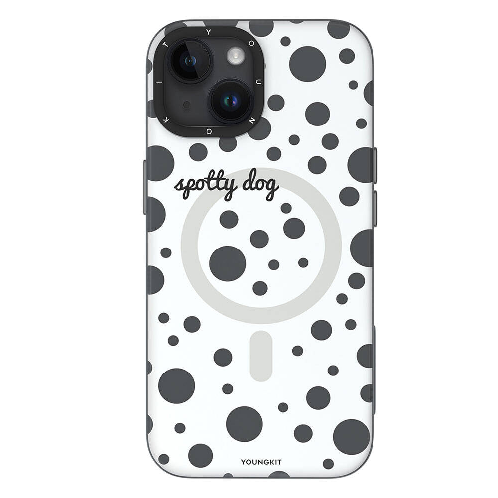 __vg|Beyaz|0|6942288405969-01|Apple iPhone 14 Kılıf MagSafe Şarj Özellikli Polka Dot Desenli Youngkit Spots Serisi Kapak