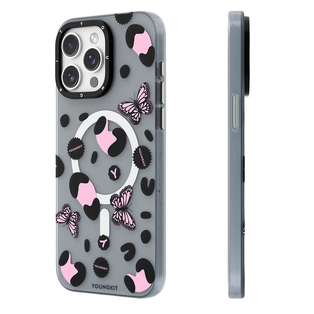__vg|Siyah|0|6942288410451-01|Apple iPhone 14 Pro Max Kılıf MagSafe Şarj Özellikli Kelebek Desenli Youngkit Shadow Dance Serisi Kapak