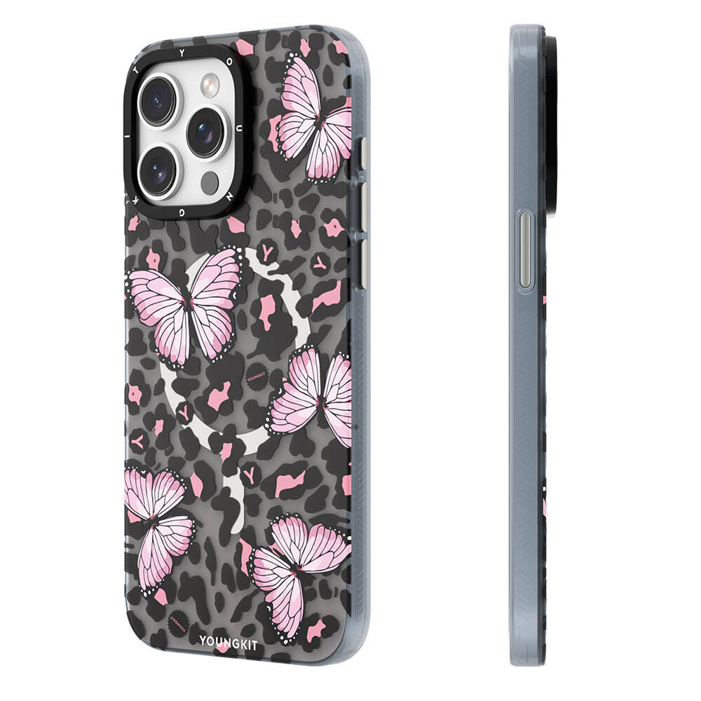 __vg|Gri|0|6942288410499-01|Apple iPhone 14 Pro Max Kılıf MagSafe Şarj Özellikli Kelebek Desenli Youngkit Shadow Dance Serisi Kapak