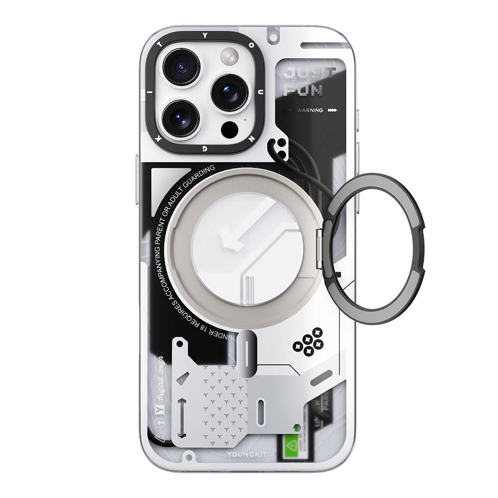 __vg|Beyaz|0|6942288418099-01|Apple iPhone 16 Pro Kılıf MagSafe Şarj Özellikli Youngkit 360° Standlı Starship Serisi Kapak