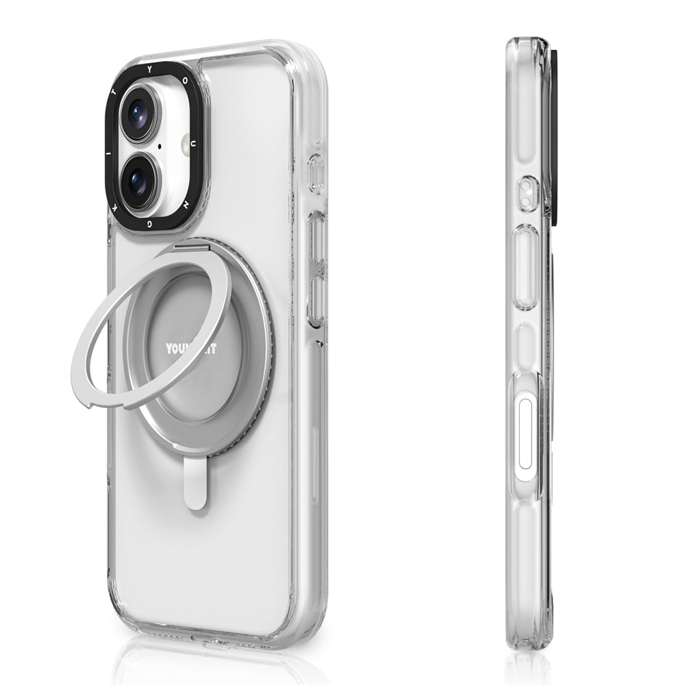 __vg|Şeffaf|0|6942288418150-01|Apple iPhone 16 Kılıf MagSafe Şarj Özellikli Parmak Ring Standlı Youngkit Pivot Serisi Kapak