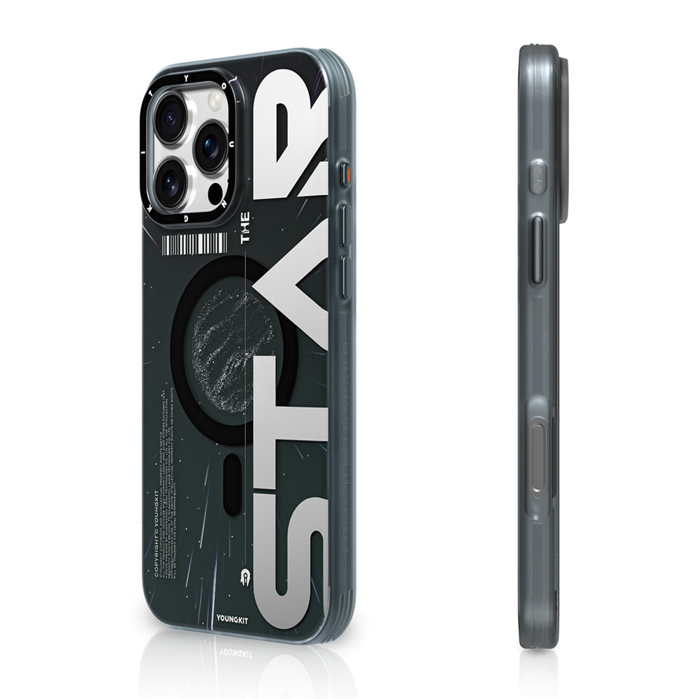 __vg|Siyah-Beyaz|0|6942288419218-01|Apple iPhone 16 Pro Kılıf MagSafe Şarj Özellikli Airbagli Hologram Tasarımlı Youngkit Interstellar Serisi Kapak